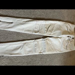 Free people white jeans with patches and zips